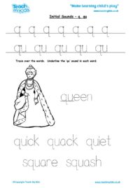 Worksheets for kids - initial sounds-q, qu